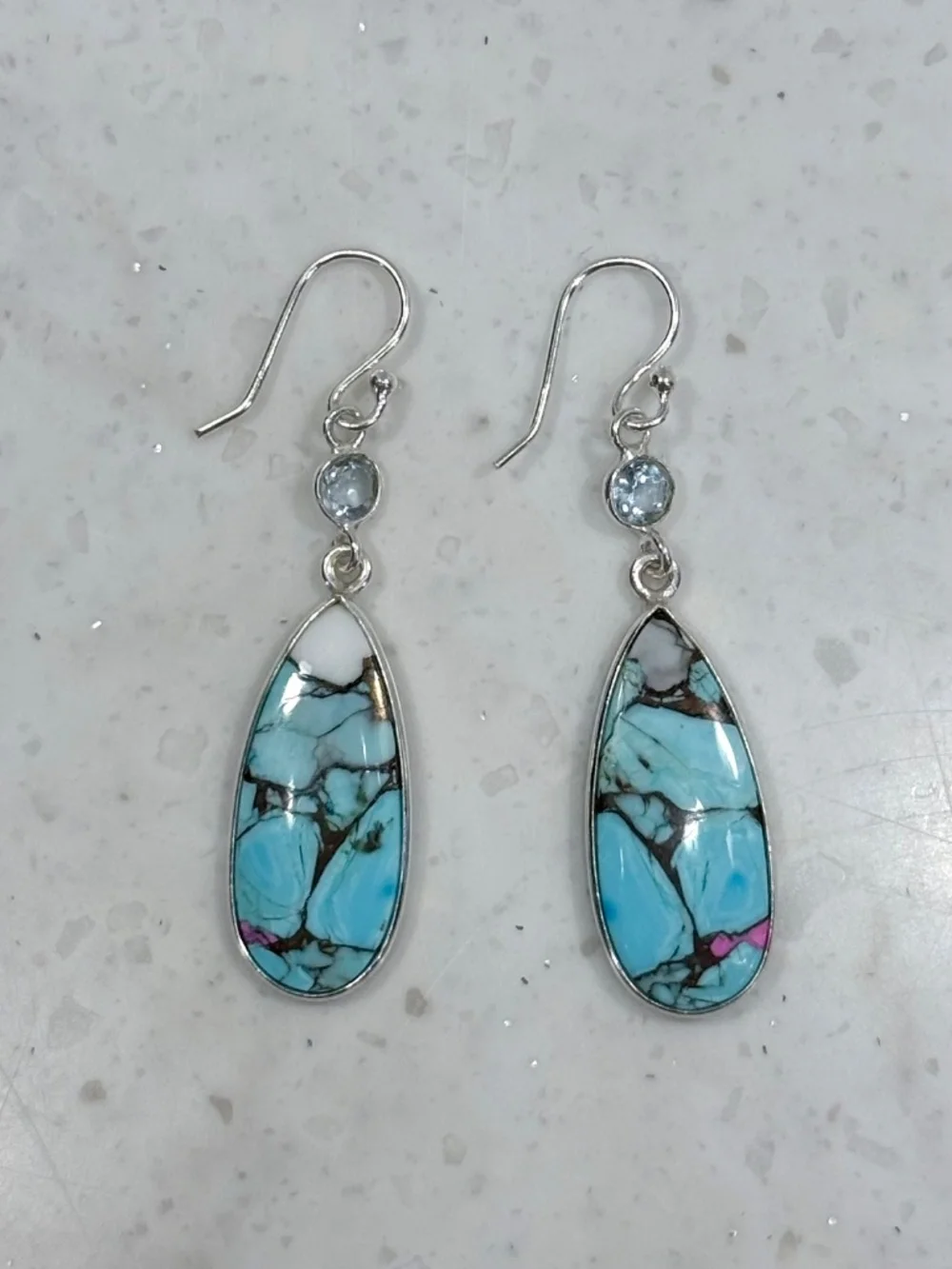 .925 Sterling Silver Cotton Candy Turquoise/Blue Topaz